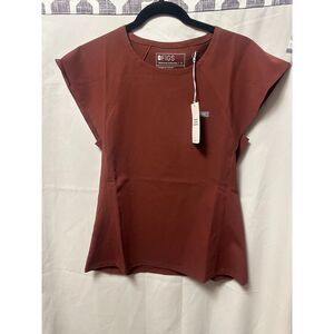 NWT FIGS Woman Orillia Slim Scoop Neck Scrub Top Size Small In Walnut